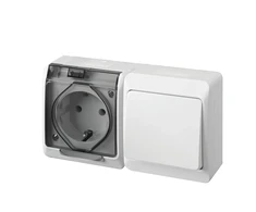 Elektro Plast SOCKET+SWITCH HERMES IP44 Baltas/Pilkas