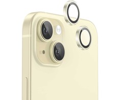 Evelatus iPhone 15 / 15 Plus Kameras Objektīvu Aizsargs Armor Dzeltenā Metāla Rāmī
