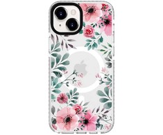 Dėklas Evelatus iPhone 15 Hibrīdais Vāciņš ar MagSafe PC + TPU Ziedu Dizains Caurskatāms