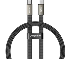 Plokščias kabelis C tipo į C tipo VEGER PD 3A 60W CC06-MTB 1,2 m juodas