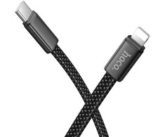 Plokščias USB C į Lightning kabelis Hoco PD 30W 1 m X125 juodas