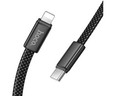 Plokščias USB C į Lightning kabelis Hoco PD 30W 1 m X125 juodas
