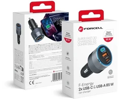 Car charger Forcell F-Energy Alu 2 x USB C + USB A QC4.0 PD SFC2.0 3A 85W pilka
