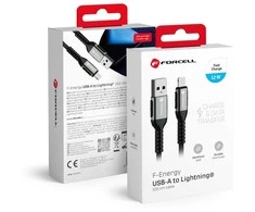 USB A tipo į „Lightning“ tipo laidas „Forcell F-Energy“ 2,4A 12W, Cafule 2 m, C257, juodas