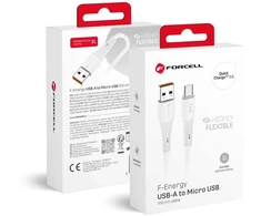 USB A į Micro USB laidas Forcell F-Energy QC3.0 2,4A 18W silikoninis 1 m C341 baltas