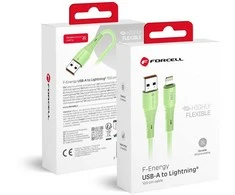 USB A tipo laidas su „Lightning“ jungtimi Forcell F-Energy 2,4A 12W silikoninis, 1 m, C343 žalias
