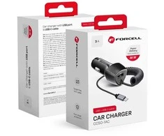 Car charger Forcell F-Energy Carbon USB A QC3.0 PD 3A 38W with cable USB C CC50-1AC juodas