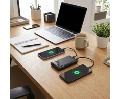 FORCELL F-ENERGY F10K6 daugiafunkcis nešiojamas įkroviklis su įmontuotais C tipo ir „Lightning“ laidais PD QC3.0 3A 22,5W 10000 mAh juodas