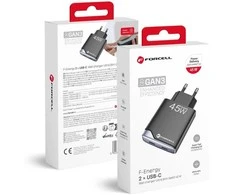 Phone charger Forcell F-Energy Ultra Slim GaN III 2 x USB C PD QC4.0 3A 45W B245201(2C) juodas