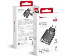 Phone charger Forcell F-Energy Ultra Slim GaN III USB C + USB A PD QC4.0 3A 45W B245202(1A1C) juodas