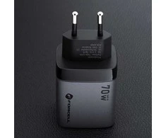 Telefono įkroviklis Forcell F-Energy GaN III 2 x USB C + USB A QC4.0 3,45A PD 70W SAM SFC2.0 su LCD ekranu VT-37 pilka