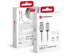 Cable USB A to Lightning Forcell F-Energy 2,4A 12W Metal 1 m C236 sidabrinis