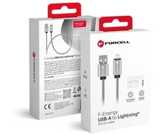 Cable USB A to Lightning Forcell F-Energy 2,4A 12W Metal 1 m C236 sidabrinis