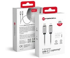 Cable USB C to Lightning Forcell F-Energy PD 3A 27W Metal 1 m C238 sidabrinis