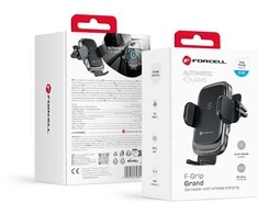Wireless car phone holder Forcell F-Grip Grand F-24 15W air vent sidabrinis