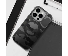 „iPhone 16 PLUS“ dėklas su „Forcell F-Protect Levels“ dvigubo sluoksnio 4D technologija, suderinamas su „Magsafe Military Drop-Test“ juodos spalvos kamufliažu.