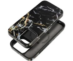 „iPhone 16 PLUS“ dėklas, skirtas „Forcell F-Protect Mirage“, suderinamas su „Magsafe Military Drop-Test“, juodas marmuras