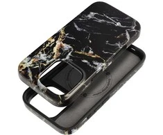 „iPhone 16 PRO Forcell F-Protect Mirage“ dėklas, suderinamas su „Magsafe Military Drop-Test“ juodo marmuro danga