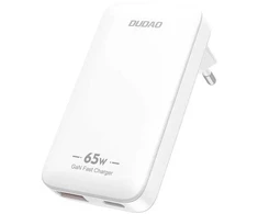 Įkroviklis jungiama į tinklą podróżna GaN Dudao A65Q 65W USB-A / USB-C PD ultracienka EU / US - balta