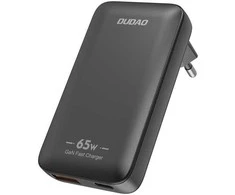 Įkroviklis jungiama į tinklą podróżna GaN Dudao A65Q 65W USB-A / USB-C PD ultracienka EU / US - juoda