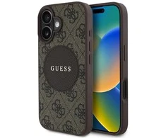 Guess 4G Circle Classic Logo MagSafe dėklas iPhone 16 - ruda