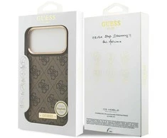 Guess 4G Logo Plate MagSafe dėklas Apple iPhone 17 Pro Max rudos spalvos