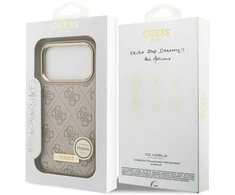 Guess 4G Logo Plate MagSafe dėklas Apple iPhone 17 Pro rožinės spalvos