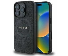 Guess PU Leather 4G Colored Ring MagSafe Apple iPhone 16 Pro dėklas telefonui juodos spalvos