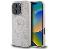 Dėklas Guess GUHMP16LG4GFRP Apple iPhone 16 Pro 6.3" rožinės spalvos hardcase 4G Ring Classic Logo MagSafe