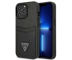 Dėklas Guess GUHCP13LPSATPK iPhone 13 Pro / 13 6,1" juoda/juodas hardcase SaffianoTriangle Logo Cardslot
