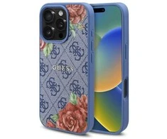 Guess GUHMP16LP4ROPEMCB Apple iPhone 16 Pro 6.3" dėklas telefonui mėlynos spalvos 4G Flowers Print MagSafe