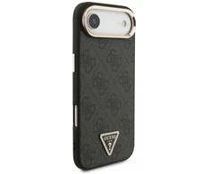 Guess PU Leather 4G Triangle Logo Gold Frame MagSafe dėklas skirtas Apple iPhone 17 Air juodos spalvos