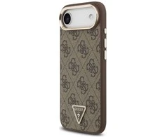 Guess PU Leather 4G Strass Triangle Logo Gold Frame MagSafe dėklas skirtas Apple iPhone Air rudos spalvos