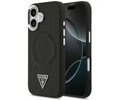 Guess PU Leather Triangle Logo MagSafe dėklas skirtas Apple iPhone 17 juodos spalvos