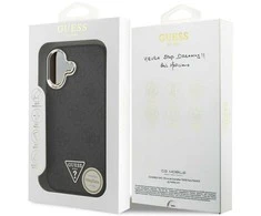 GUESS dėklas, skirtas IPHONE 17, suderinamas su MagSafe GUHMP17SP4TSRCMK (PU 4G su trikampio logotipu SL), juodas
