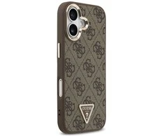Guess PU Leather 4G Triangle Logo Gold Frame MagSafe dėklas skirtas Apple iPhone 17 rudos spalvos