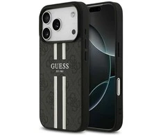 GUESS dėklas, skirtas IPHONE 17 Pro, suderinamas su MagSafe GUHMP17LP4RPSK (4G spausdintos juostelės), juodas