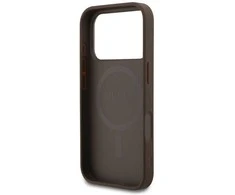 GUESS dėklas, skirtas IPHONE 17 Pro, suderinamas su MagSafe GUHMP17LG4GFRW (PU 4G Ring Classic Logo) rudas