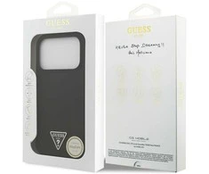 Dėklas Guess Silicone Triangle Logo MagSafe iPhone 17 Pro juodos spalvos