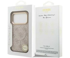 Guess PU Leather 4G Gold Frame MagSafe dėklas skirtas Apple iPhone 17 Pro rožinės spalvos