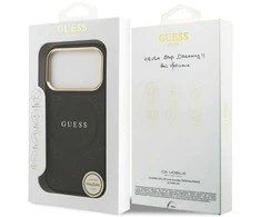 GUESS dėklas, skirtas IPHONE 17 Pro, suderinamas su MagSafe GUHMP17LPSAMSECK (PU W/ Peony Hot Stamp) juodas