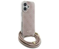 Guess GUHCP16SHC4SEP Apple iPhone 16 6.1" dėklas telefonui rožinės spalvos Crossbody Cord 4G Print