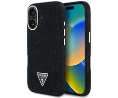 Guess Denim Triangle Logo MagSafe dėklas iPhone 16 - juodas