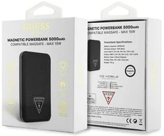Išorinė baterija „Guess Grained Triangle“ 5000mAh 15W USB-C MagSafe indukcinis juodas