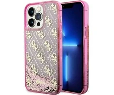 Guess GUHCP14LLC4PSGP Apple iPhone 14 Pro 6.1″ rožinės spalvos kietas dėklas Liquid Glitter 4G Transculent