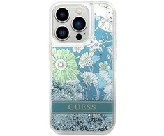 Guess GUHCP14LLFLSN Apple iPhone 14 Pro 6,1″ žalias kietas dėklas Flower Liquid Glitter