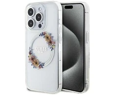 Dėklas GUESS GUHMP15LHFWFFCT IPHONE 15 PRO 6.1 "SKAIDRUS KIETAS DĖLIS IML FLOWERS WREATCH MAGSAFE