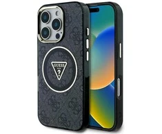 Guess IML 4G Glitter and Triangle Logo MagSafe Apple iPhone 16 Pro dėklas telefonui juodos spalvos
