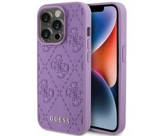 Guess GUHCP15XP4EPMU Apple iPhone 15 Pro Max 6.7″ light violetinės spalvos kietas dėklas Leather 4G Stamped