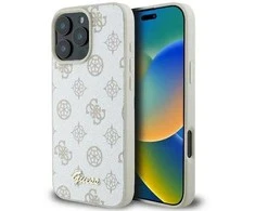 Apple iPhone 16 Pro Guess Peony Script Logo MagSafe (GUHMP16LPGPYSH) dėklas telefonui baltos spalvos